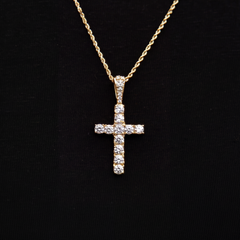 Micro Diamond Cross Pendant + 2MM Rope Chain Bundle in Yellow Gold