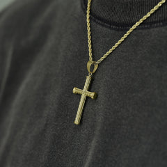 Twisted Rope Cross Pendant + 2MM Rope Chain Bundle in Yellow Gold