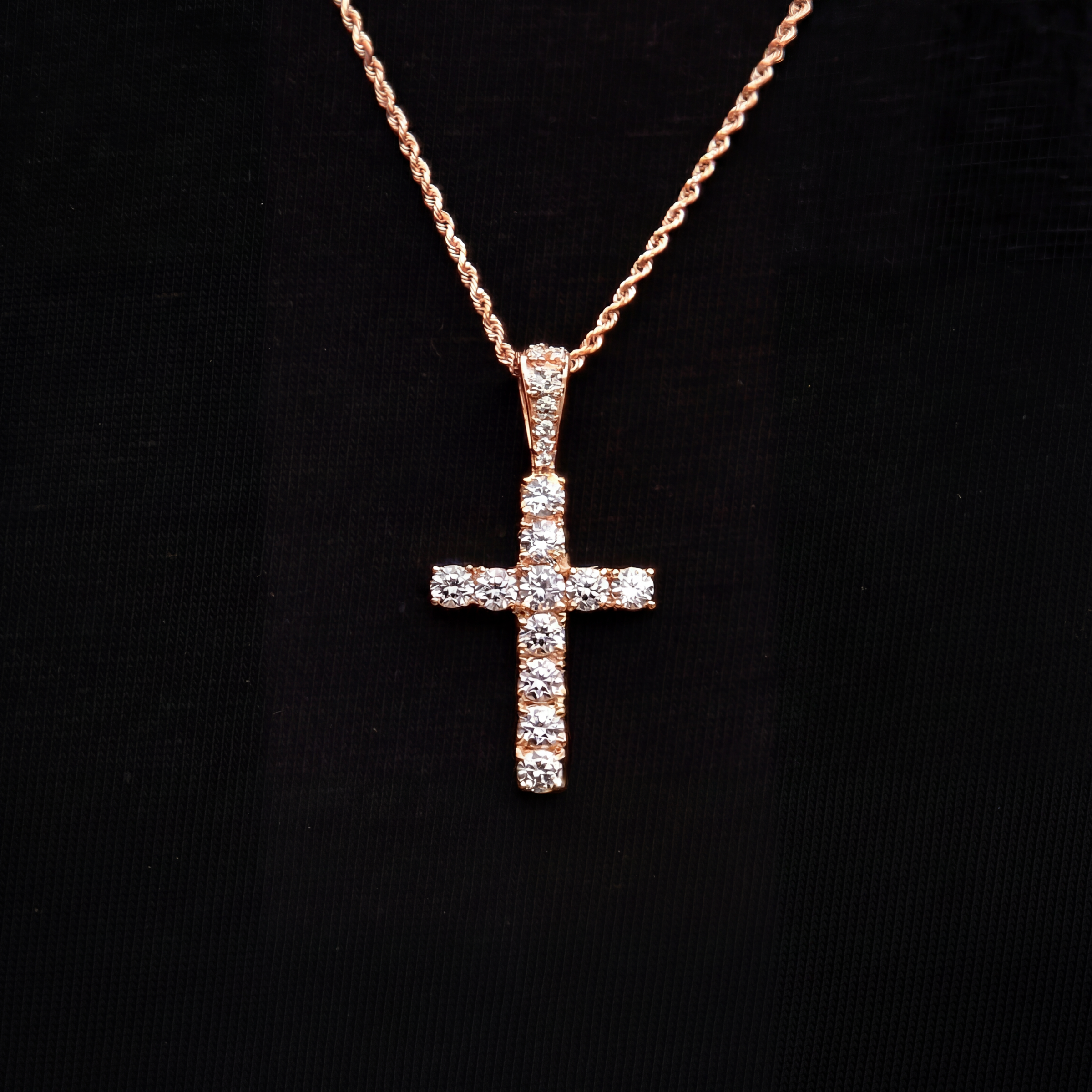 Micro Diamond Cross Pendant + 2MM Rope Chain Bundle in Rose Gold