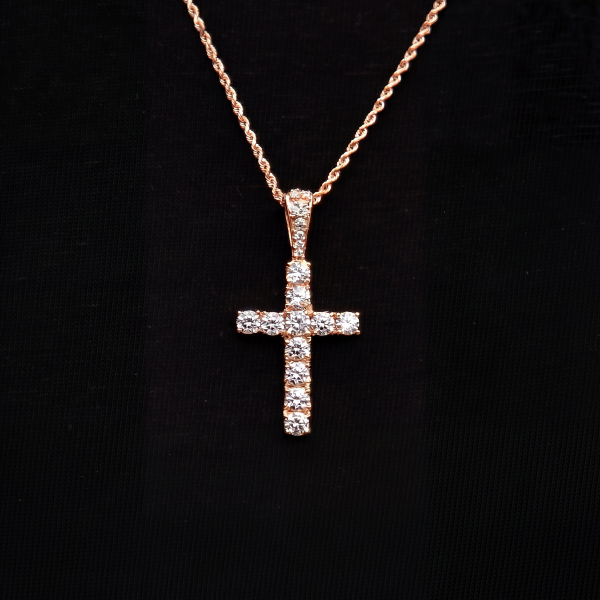 Micro Diamond Cross Pendant + 2MM Rope Chain Bundle in Rose Gold
