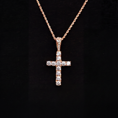 Micro Diamond Cross Pendant + 2MM Rope Chain Bundle in Rose Gold