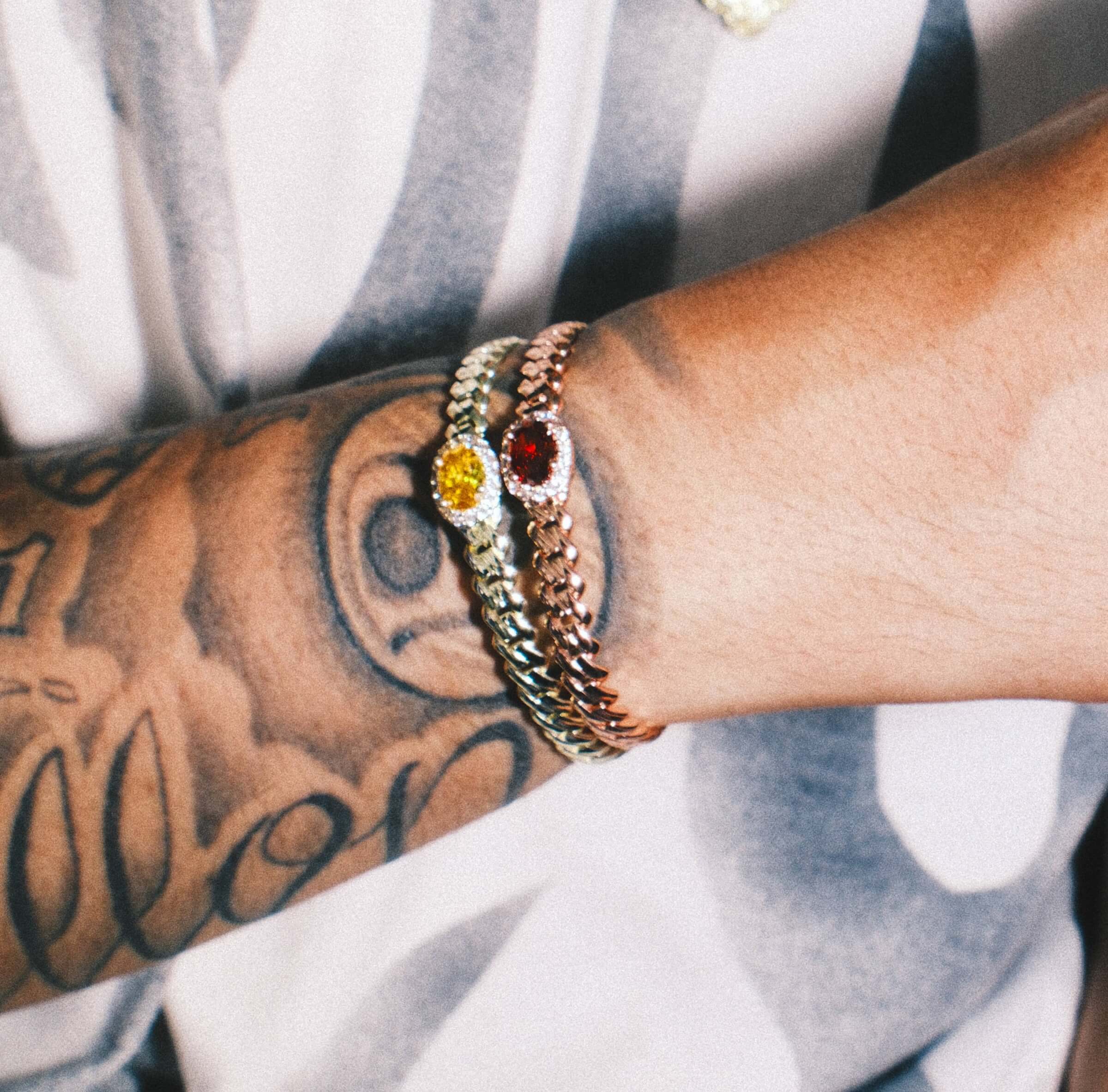 Iced Burgundy Oval Cuff in Rose Gold + Iced Canary Oval Cuff in Yellow Gold Bundle - 3mm