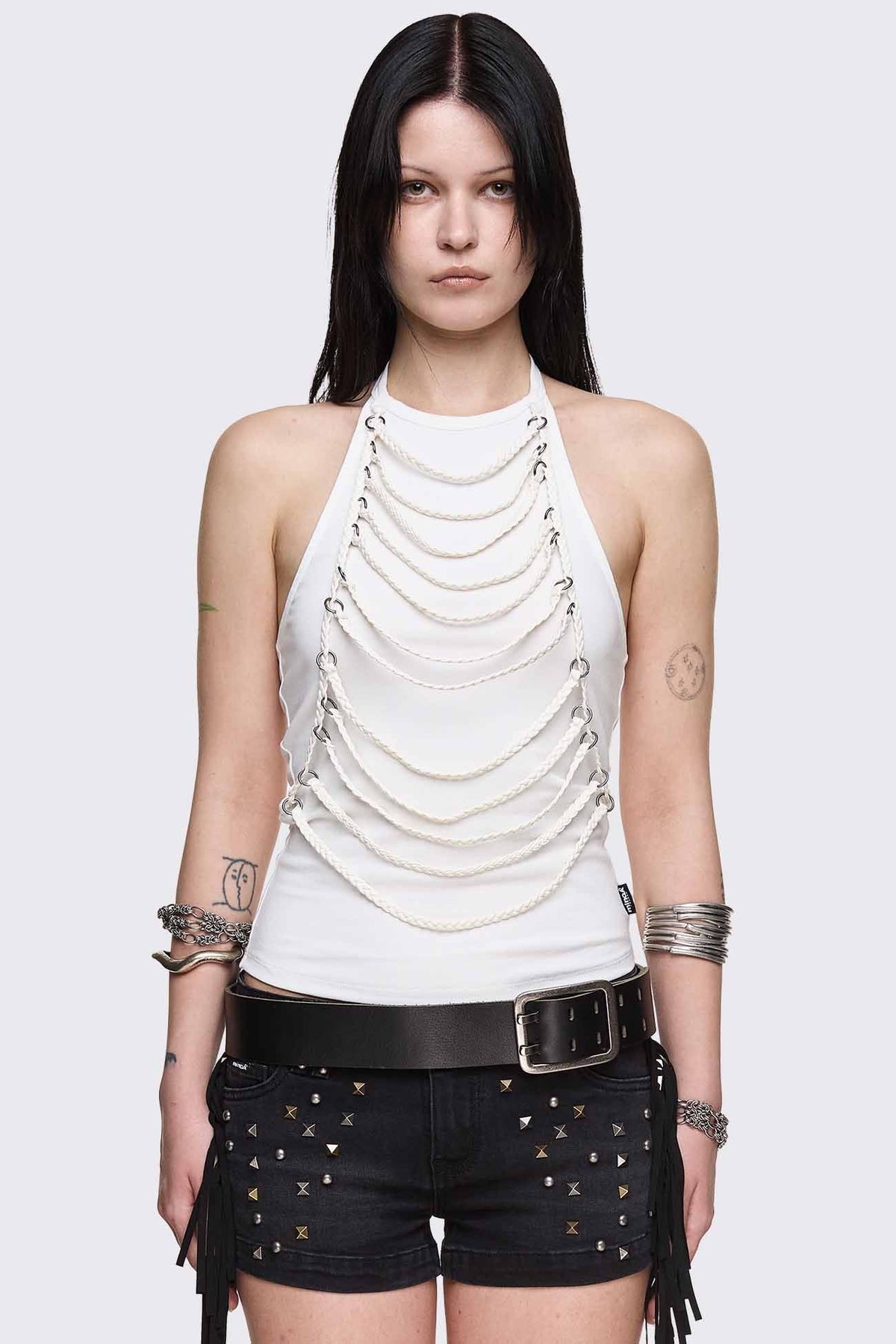Unravel White Layered Chain Halter Top