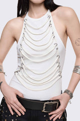 Unravel White Layered Chain Halter Top