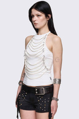 Unravel White Layered Chain Halter Top