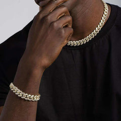 Diamond Cuban Chain + Bracelet Bundle in Yellow Gold - 12mm